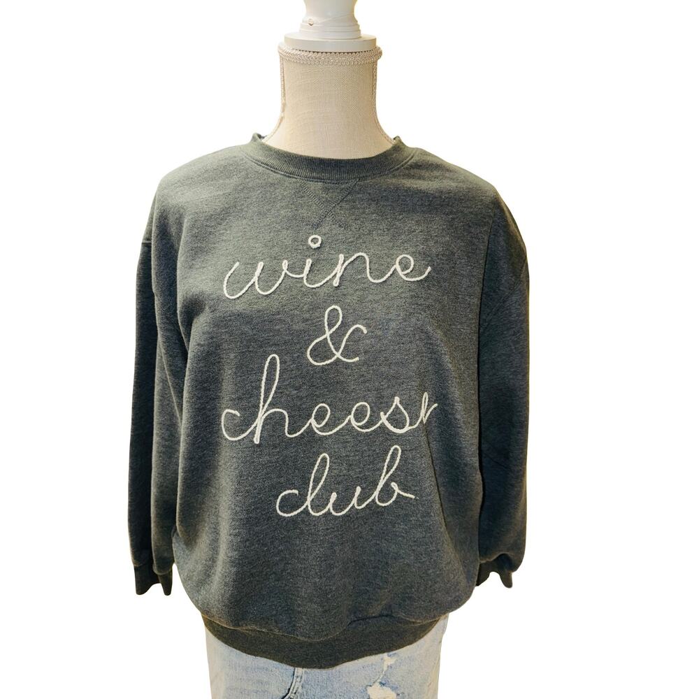 Title: Wildfox Wine and Cheese Club Dark Gray Graphic Sweatshirt Medium